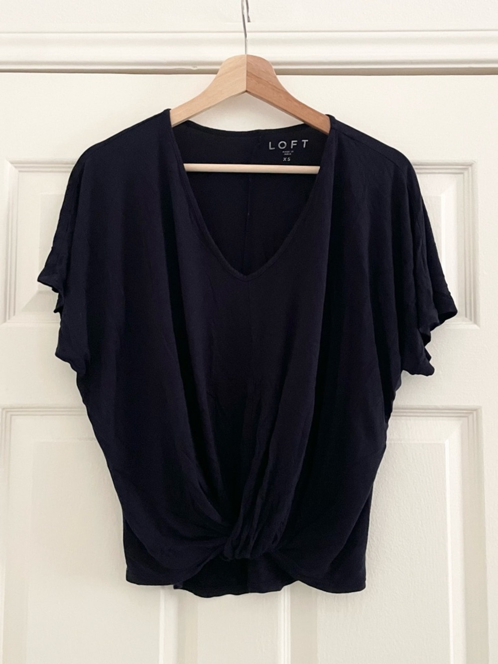 Loft Dolman Sleeve Twist Front V-neck T-shirt, XS, Navy